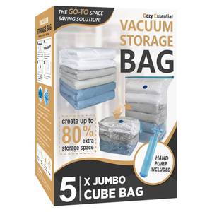 lot 80252 image: 5 Pack Cube Vacuum Storage Bags, Jumbo Vacuum Cubes for Storage Vacuum Sealed, Extra Large Space Saver Vacuum Storage Bags for Bedding, Clothes, Comforters, Blanket, Duvets (Cube Sized)
