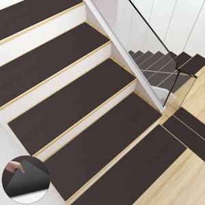 lot 80253 image: GOYLSER 9x31.5 Rubber Stair Treads Carpet Non Slip, Soft & Reusable Pu Leather Stair Carpet Non Slip, Deep Brown 15 Pack Rubber Staircase Step Treads Pads Mats Rug