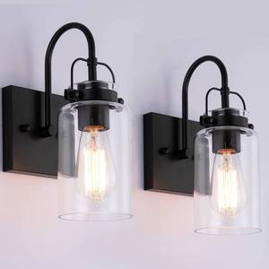 lot 80264 image: Berliget 2 Light Matte Black Bathroom Wall Sconces,Farmhouse Vanity Lights for Bedroom Over Mirror,Modern Wall Mounted Lights with Clear Glass Shade for Living Room