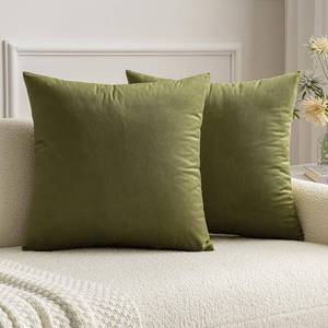 lot 80273 image: MIULEE Pack of 2 Olive Green Pillow Covers 18x18 Inch Decorative Velvet Throw Pillow Covers Modern Soft Couch Throw Pillows Farmhouse Home Decor for Spring Sofa Bedroom Living Room