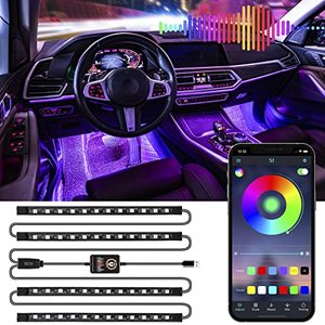 lot 80277 image: LivTee Smart RGB LED Interior Lights, 2 Lines Design with USB Port, App Control, Music Mode and DIY Mode, Car Accessories Gifts for Women Men