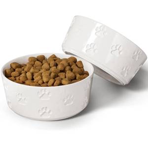 lot 80281 image: Ceramic Dog Bowl Set with Anti-Slip Rings - 6.5 Round x 2.5 Tall Set of 2 Ceramic Dog Bowls Medium Sized Dog - Dog Food and Water Bowl - White Dog Dishes - Dog Food Bowls - Dog Bowls Small Size Dog