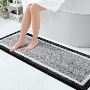 lot 80283 image: OLANLY Bathroom Rugs 59x24, Extra Soft and Absorbent Microfiber Bath Mat, Non-Slip, Machine Washable, Quick Dry Shaggy Bath Carpet, Suitable for Bathroom Floor, Tub, Shower (Beige and White)