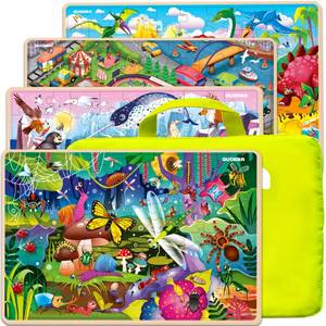 lot 80293 image: QUOKKA Wooden Puzzles for Kids Ages 4-6 � 4 x 60 Piece Kids Puzzles Ages 4-8-10 Year Olds by QUOKKA - Jigsaw Learning Game with Animals Dinosaurs City for 3-5 yo Wood Toys for Boys and Girls