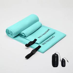 lot 80301 image: Bee Nesting Ultralight Quick Dry Towels in XLarge & Small Sizes with Compact Packable Pocket Microfiber Towel for Backpacking Travel Beach Hiking Swimming Sports & Yoga (Mint Green 2 Set)