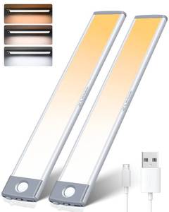 lot 80312 image: 60 LED Dimmable Under Cabinet Lights 2 Packs, 3 Color Temps 2500mAh Rechargeable Motion Sensor Light, Indoor Wireless Magnetic Closet Lights, Night Lights for Kitchen Bedroom Stair Pantry Wardrobe