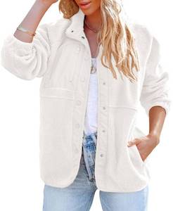 lot 80325 image: ZESICA Womens Fall Winter Sherpa Fleece Jacket Casual Long Sleeve Button Down Fuzzy Shacket Outerwear Coat,White,Large