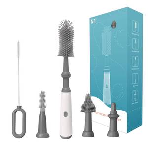 lot 80333 image: Electric Bottle Brush Cleaner Set, Electric Baby Bottle Brush Cleaner with Rechargeable Electric Bottle Cleaner and Silicone Bottle Brushes and Straw Brush, Automatic Bottle Cleaner Brush (Grey)