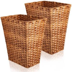 lot 80337 image: Dandat 2 Pieces Small Woven Basket Trash Can Bathroom Waste Baskets Decorative Rectangular Trash Basket Bin Plastic Woven Garbage Can Wastebasket for Home Laundry Kitchen Bedroom Office Craft (Brown)