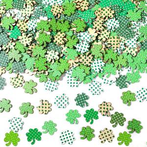 lot 80338 image: 300 Pcs St. Patricks Day Mini Shamrock Wooden Craft Small Shamrock Wooden Decorations Irish Lucky Wood Table Signs Centerpiece for Home Tiered Tray Dessert Decoration Party Supplies