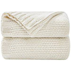 lot 80342 image: Touchat Knitted Blanket for Couch, Sofa and Bed, Chunky Cable Knit Blanket Throw, Decorative Cozy Farmhouse Throw Blankets for Women and Man (Cream White, 50x60)