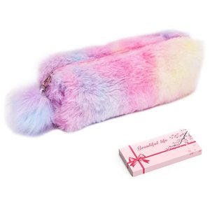 lot 80350 image: Plush Rainbow Pencil Case for Girls Fluffy Pencil Case Cute Rainbow Pencil Holder Soft Pencil Case Fluffy Pencil Bag Makeup Pouch Colored Storage Bags Large Capacity School Supplies for Kids