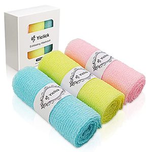 lot 80353 image: Yiclick Exfoliating Washcloth Towel 3 Pack, Japanese Exfoliating Bath Wash Cloth for Body Exfoliation, Korean Back Scrubber Washer for Shower, African Net Sponge Brush Loofah Exfoliator (3 Colors)