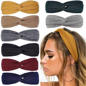 lot 80371 image: Huachi Headbands for Women Twist Knotted Women Head Bands Boho Stretchy Hair Bands Non Slip for Girls Criss Cross Turban Plain Headwrap Yoga Workout Vintage Hair Accessories, Solid Color