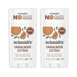lot 80380 image: Schmidts Aluminum-Free Vegan Deodorant Sandalwood & Citrus 2 Count for Women and Men, with 24 Hour Odor Protection, Natural Ingredients, Cruelty-Free, 2.65 oz
