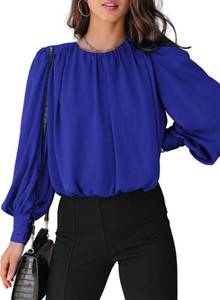 lot 80384 image: Dokotoo Womens Casual Spring Summer Shirts and Blouses for Women 2024 Tops Padded Shoulder T-Shirts Long Sleeve Elegant Work Dressy Loose Tunic Top, Blue Large