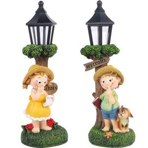 lot 80391 image: Joliyoou 2 Pack Anniversary Couples Gifts, 11.4 Light Up Resin Boy and Girl Lamppost Figurines Spring Tabletop Shelf Centerpieces, Valentines Day Wedding Garden Patio Welcome Sign Ornament