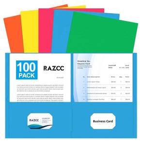 lot 80392 image: Two Pocket Folders, RAZCC 100 Pack File Folders with Pockets Fit Letter Size Paper, Thick Paper File Folder for School Office Business Home, Assorted 5 Colors