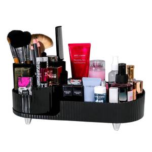 lot 80393 image: SMILE ENERGY 360° Rotating Vanity Makeup Organizer, Large Capacity Case for Countertop, Bathroom, Suitable for Cosmetic beauty products, Makeup brushes and lipstick (Black)