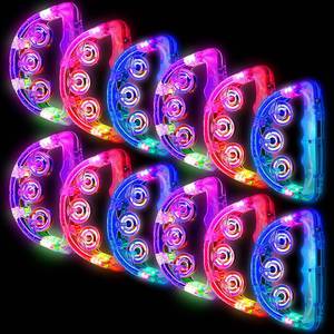 lot 80396 image: 12 Pieces Light Up Tambourine LED Flashing Tambourine Musical Flashing Tambourine Handheld Percussion Instrument Glow Tambourines for Girls Boys Adults Wedding Party Toys (White)