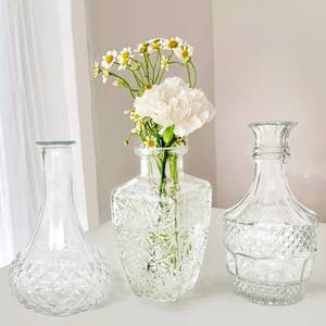 lot 80397 image: VAVBYE 8 Inch Glass Vase Set of 3,Medium Size Flower vases Crystal Vintage Glass Vases for Centerpieces Wedding Fireplace Bedroom Kitchen Living Room Office Desk