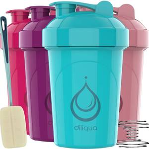 lot 80403 image: diliqua -4 PACK- 20 oz Shaker Bottles for Protein Mixes  BPA-Free & Dishwasher Safe  4 small protein shaker bottle  Shaker Cups for protein shakes  Blender Shaker Bottle Pack
