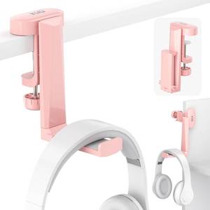 lot 80411 image: KDD Foldable Headphone Hanger, Rotatable Under Desk Headset Stand Holder, Gaming Headphone Hook Mount Clamp with Universal Fit for PC Gaming Accessories, Built in Cable Clip Organizer(Pink)