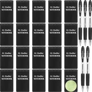 lot 80417 image: Chinco 20 Pcs Waterproof Notebooks Weatherproof Notebook All Weather Pocket Sized Tactical Notepad Memo Paper Notepad Book and Retractable Gel Ink Pens for Outdoor (Black Top Spiral Style,5 x 3 Inch)
