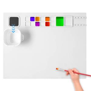 lot 80418 image: AWOKE Silicone Painting Mat - 20X16 Silicone Art Mat with 1 Water Cup for Kids - Silcone Craft Mat has12 Color Dividers - 2 Paint Dividers (White)