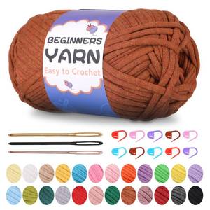 lot 80427 image: 200g Yarn for Crocheting, Crochet Yarn, Easy Yarn for Beginners with Easy-to-See Stitches, Stitch Marker, Big Eye Blunt Needle, Beginner Yarn for Crocheting (Brown)