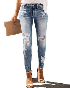 lot 80433 image: Allimy Womens High Rise Skinny Stretch Ripped Jeans High Waisted Boyfriend Denim Pants Size 2 Blue