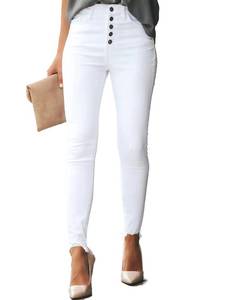 lot 80435 image: Allimy Women High Rise Stretch Jeans High Waist Ripped Distressed Ankle Skinny White Size 2