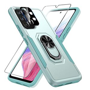lot 80439 image: Samsung Galaxy a53 5G Case,with 1 Pack Screen Protector1 Pack Camera Lens Protector,Heavy Duty Shockproof Full Body Protective Phone Cover,Built in Finger Ring Stable Holder Kickstand,2022 Mint Green