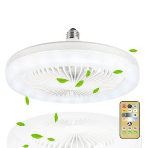 lot 80441 image: Yaoten Enclosed Mini Ceiling Fan with Light, 10 Inch Ceiling Fan Bulb with Memory Function, Upgraded E26 Cooling Fan with Light, Remote Included, for Garage, Tool Room and Store Room