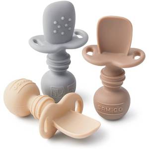 lot 80446 image: SAMiGO Silicone Baby Spoons Self Feeding 6 Months - Infant Toddler Utensils - First Stage Baby Led Weaning Feeding Supplies - Set of 3 Pack