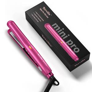 lot 80457 image: Terviiix Mini Flat Iron Adjustable Temperature, Travel-Size Mini Hair Straightener, Small Flat Irons for Short HairCurls Bangs, Ceramic Portable Tiny Hair Curler, Dual Voltage, Auto-Off, Pink, 12