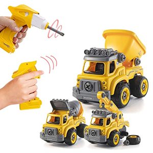 lot 80460 image: Top Race 3-in-1 Construction Vehicle - Easy Assembly Take Apart Construction Truck with Remote Control - Trucks and Kids Building Toy