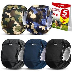 lot 80461 image: XPCARE Washable Male Dog Belly Band(5 Pack) - Reusable Male Dog Belly Wrap, Dog Diapers MaleMedium