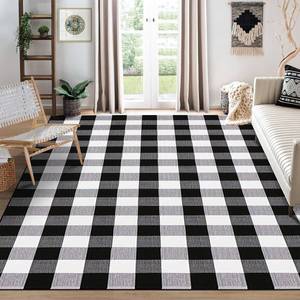lot 80465 image: HZQOZUA Buffalo Plaid Rug 5 x 7 ft Black and White Checkered Area Rugs, Cotton Hand-Woven Washable Indoor Outdoor Rugs, Carpet for PatioLiving RoomDining RoomBedroomFarmhouse