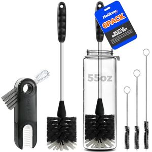 lot 80468 image: Holikme 6 Pack Bottle Brush Fruit Vegetable Brushes Set, 14 Long Handle Stainless Steel Bottle Cleaner Brush, 3 Straw Brushes, 3-in-1 Bottle Cleaning Brush for Water Bottle, Baby Bottle, Straws Black