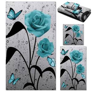 lot 80476 image: Preboun 3 Pack Teal Gray Towels Set for Bathroom Turquoise Towels for Bathroom Spring Floral Bath Towels Butterfly Hand Towel Absorbent Fingertip Towel for Kitchen Bathroom Home Hotel Beach Gym Spa