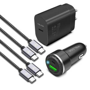 lot 80477 image: Super Fast Charger Type C Kit, VELOGK 25W PD PPS USB C WallCar Charger for Samsung Galaxy S24S23 UltraS23S23S22S21S20PlusUltraFENote 20A71, iPad Pro, with 2X Nylon USB C-to-C Cable(3.3ft)
