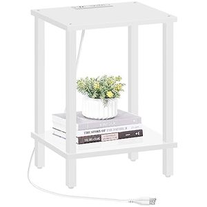 lot 80498 image: TUTOTAK End Table with Charging Station, Side Table with USB Ports and Outlets, Nightstand, 2-Tier Storage Shelf, Sofa Table for Small Space TB01BW040
