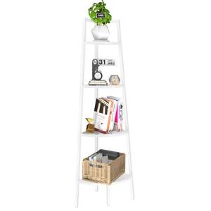lot 80499 image: Yoobure Corner Shelf, 4-Tier Corner Bookshelf with Metal Frame, Ladder Corner Shelves Display Shelf for Bedroom Living Room, Tall Corner Bookcase Corner Plant Stand, Wood Small Corner Shelf Stand Home