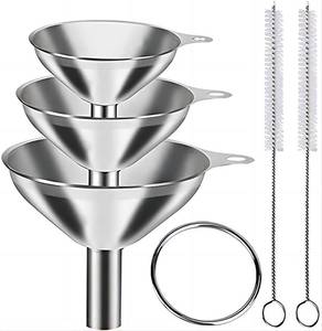 lot 80505 image: 3 in 1 Metal Small Funnels for Filling Bottles Stainless Steel Small Kitchen Funnel Set for Transferring Essential Oils Liquid Fluid Spice Dry Ingredients Powder, Durable and Dishwasher Safe