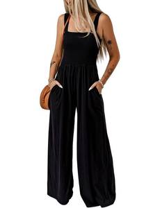 lot 80510 image: Dokotoo Loose Jumpsuits for Women Overalls Oversized Solid Color Wide Leg One Piece Sleeveless jumpsuit Long Pant Romper with Pockets 2024 Fashion Black Large