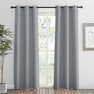 lot 80522 image: RYB HOME Room Darkening Curtains for Living Room, Energy Smart Privcay Window Curtains Drapes Durable Rustproof Grommet Panels for Bedroom Laundry Room, W42 x L84 inch, Light Grey, Set of 2
