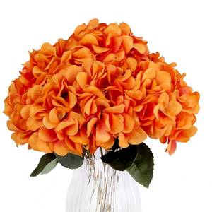 lot 80525 image: Jims Cabin Artificial Flowers Silk Hydrangea Arrangements 1Bouquet with 5 Big Heads Fake Flower Bunch for Women Bedroom Wedding Cabin Decor DIYOrange