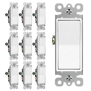 lot 80527 image: BESTTEN 10 Pack 3-Way Decorator Light Switch, 15A 120277V, Single Pole or Three Way, Rocker Paddle Wall Switch, OnOff Rocker Interrupter, UL Listed, White