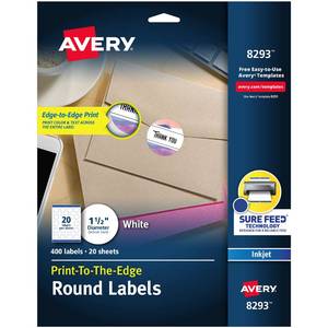 lot 80545 image: Avery Matte White Round Labels, Sure Feed Technology, Permanent Adhesive, 1-12, 400 Labels (8293)